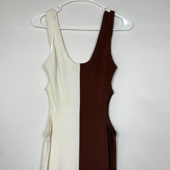 NWT Ronny Kobo Angua Brown White Colorblock Stripe Sleeveless Maxi Dress - Picture 9 of 12